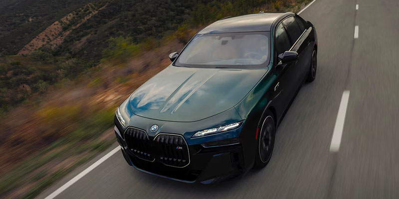 Black BMW i7 on the road